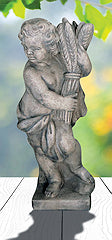 Four Seasons Statue Fall Cherub with Wheat Cast Stone Garden Statue Pompeii Ash Finish