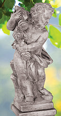 Four Seasons Statue Spring Cherub with Flowers Cast Stone Garden Statue Pompeii Ash Finish