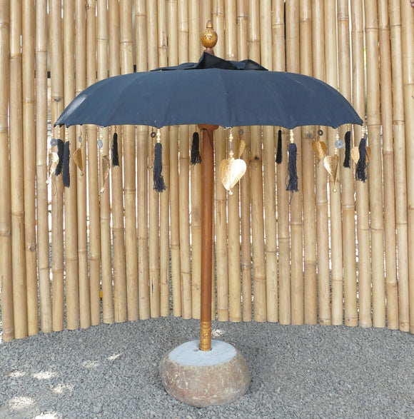 Java umbrella black with metal coins and gold leaves 100cm diameter TSCH 01 100BL