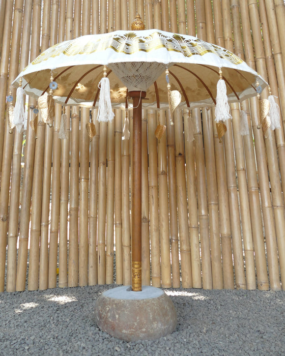 Java umbrella cream with metal coins and gold leaves 100cm diameter TSCH 100CR