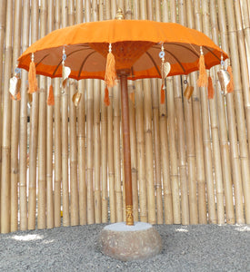 Java umbrella flame orange with metal coins and gold leaves 100cm diameter TSCH 01 100FL