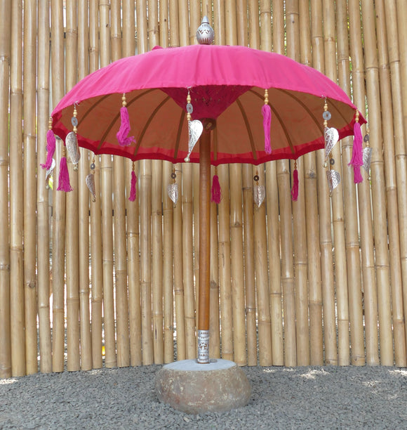 Java umbrella Rose red with metal coins and silver leaves 100cm diameter TSCH 02 100RSRD
