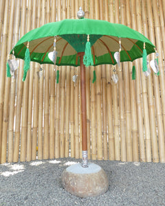 Java umbrella vibrant green with metal coins and gold leaves 100cm diameter TSCH- 02 100VGE