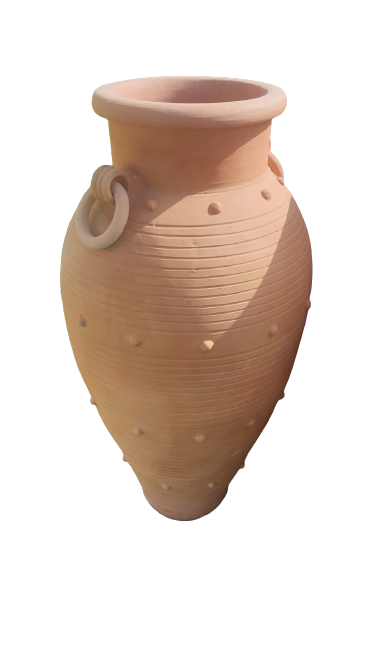 Terracotta Urn Jar Pot Bump-Patterned And Horizontal Stripe With Handle 85cm Height Asstd