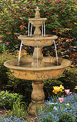 Triple Tazza Tier Fountain Cast Stone Garden Water Feature Florentine