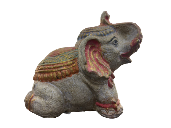 Small Elephant Statue Handpainted Cast-Stone 12cm Height