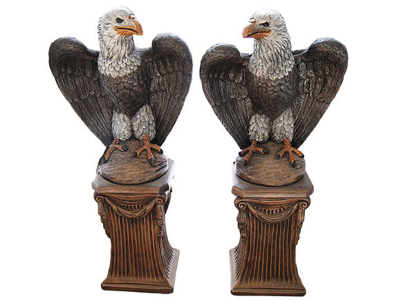 Bald Eagle Pair with Fluted Cast Stone Pedestal