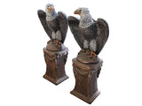 Bald Eagle Pair with Fluted Cast Stone Pedestal
