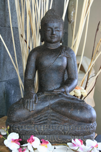 One Handed Meditation Indian Sitting  Buddha Statue Antique Finish 45cm Height