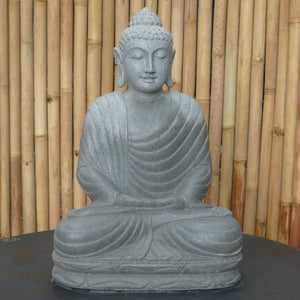 Seated Buddha dhyana meditation natural riverstone statue 65cm height