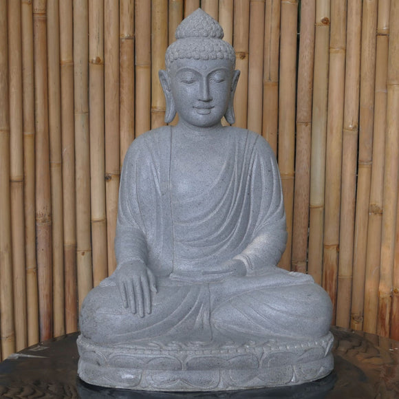 Seated buddha bhumispharsha touching earth natural riverstone statue 100cm height 