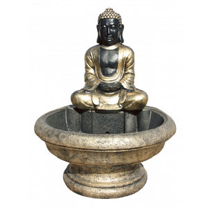 Zen Golden Concrete Fountain with Sitting Buddha